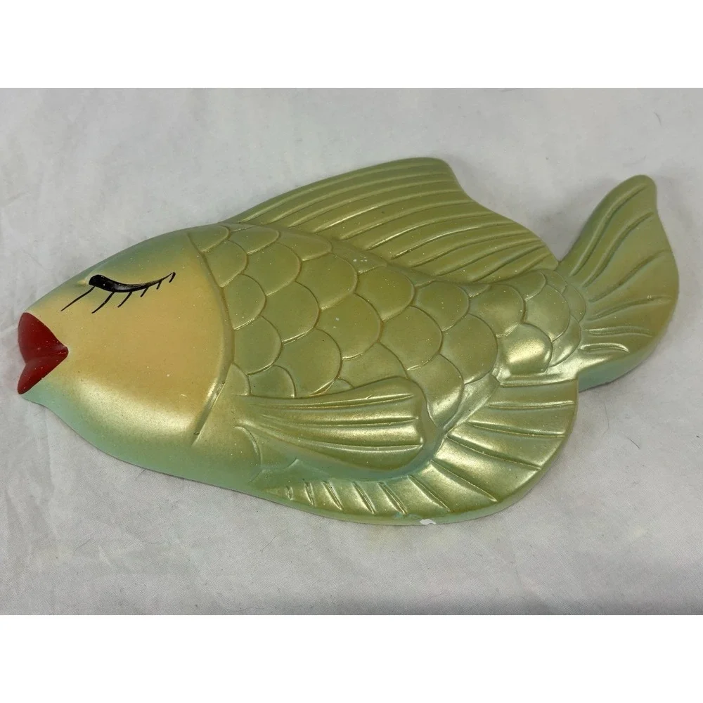Vtg MCM Chalkware Fish *Set Of 3*  Wall Hanging Bathroom Decor Maximalist READ